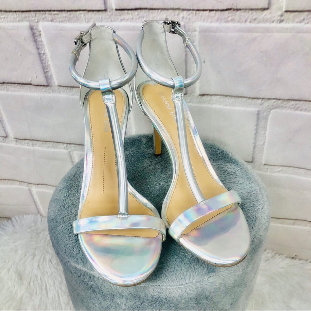 Gianni Bini Ankle strap silver/iridescent heels